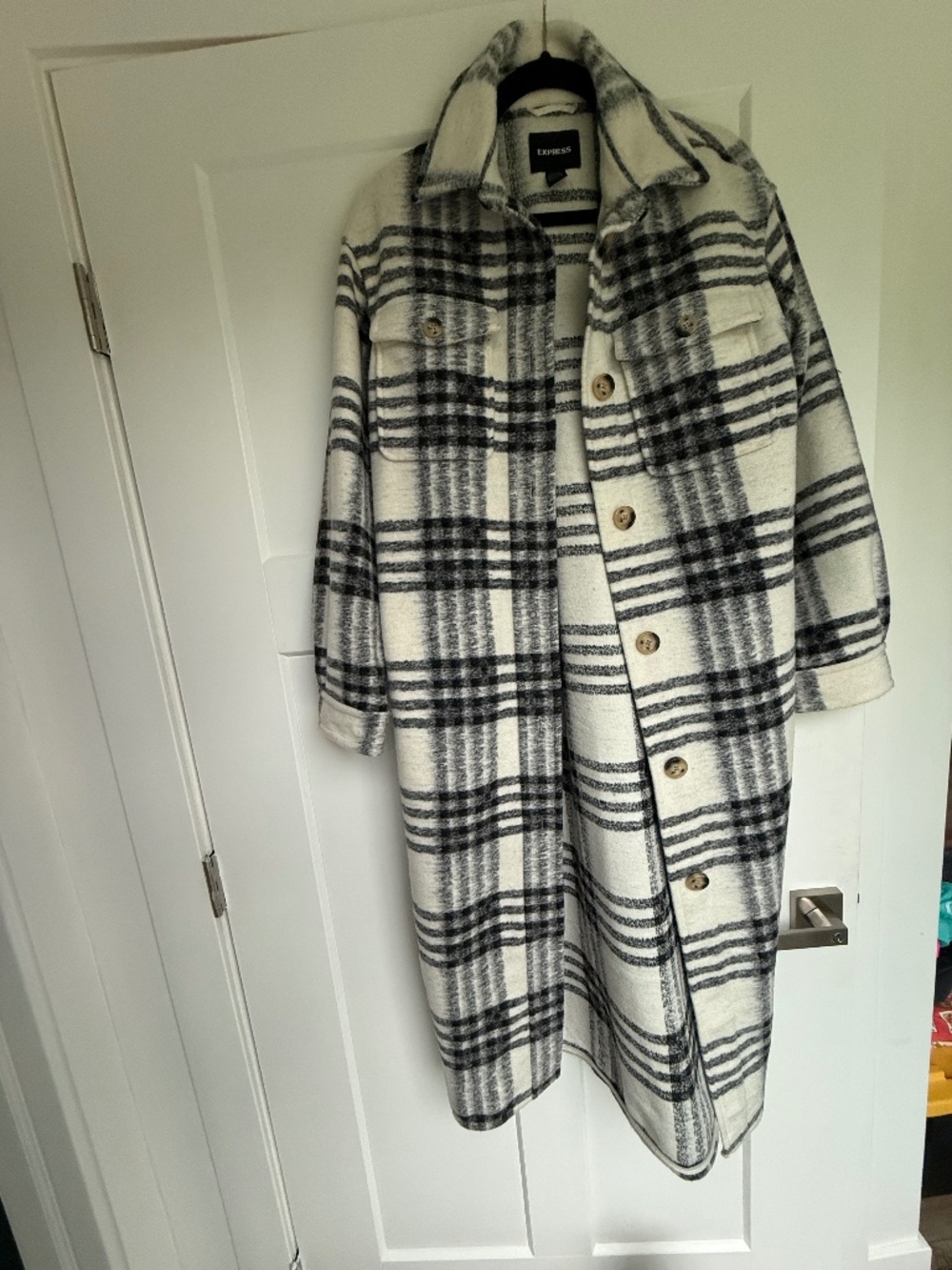 Express Black & White Plaid Tie Waist Shacket Jacket Small